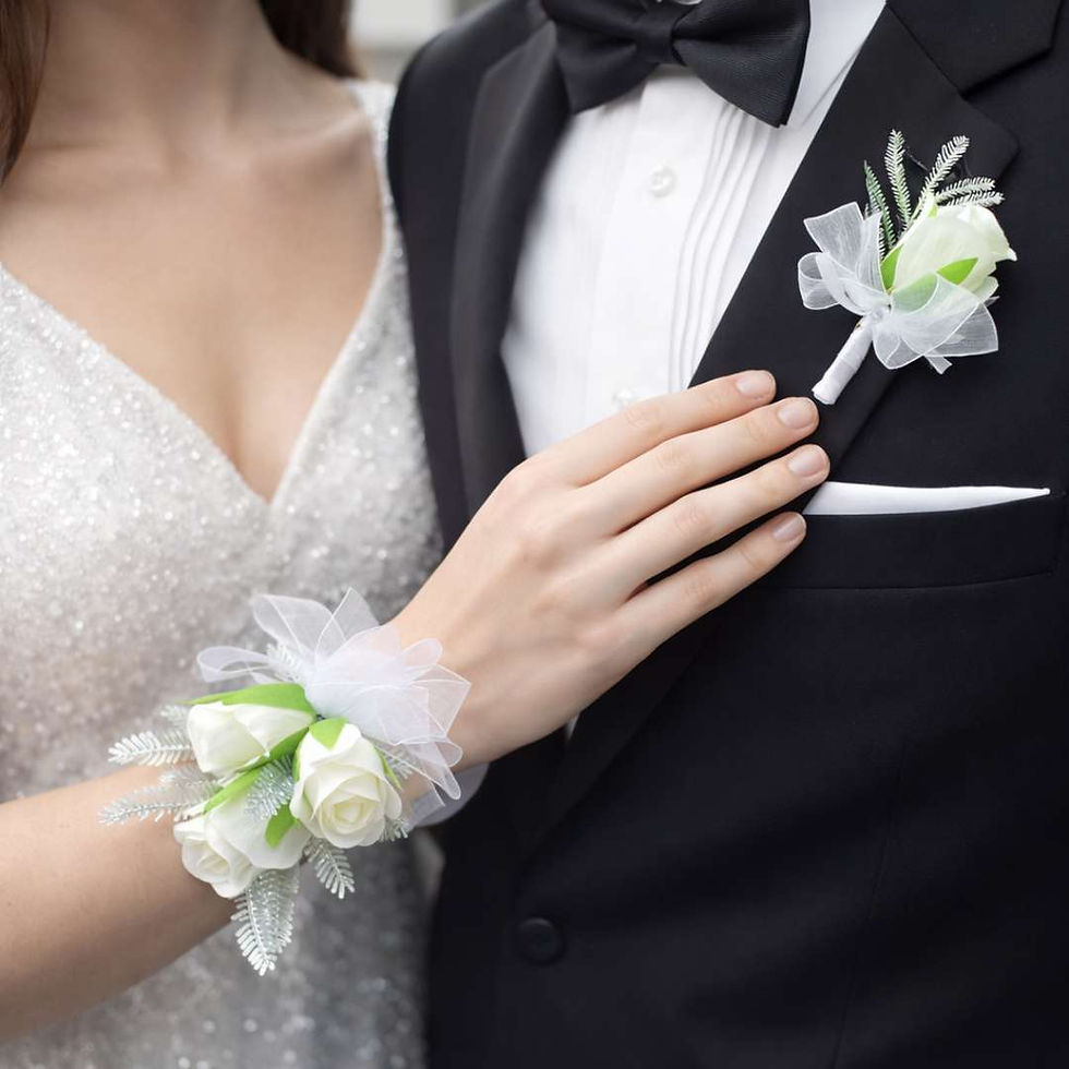 White Rose And Silver leaf Corsage Set