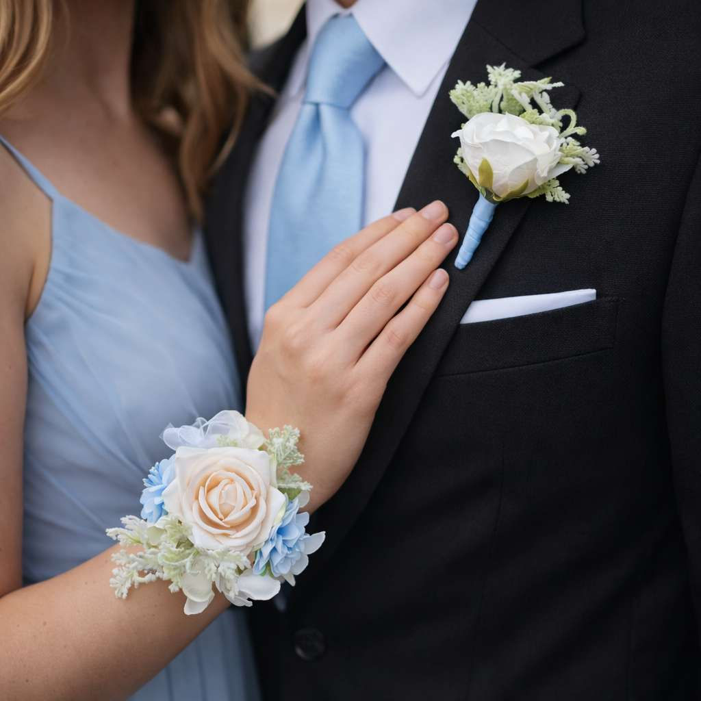 Antique Blue Pastel Corsage Set