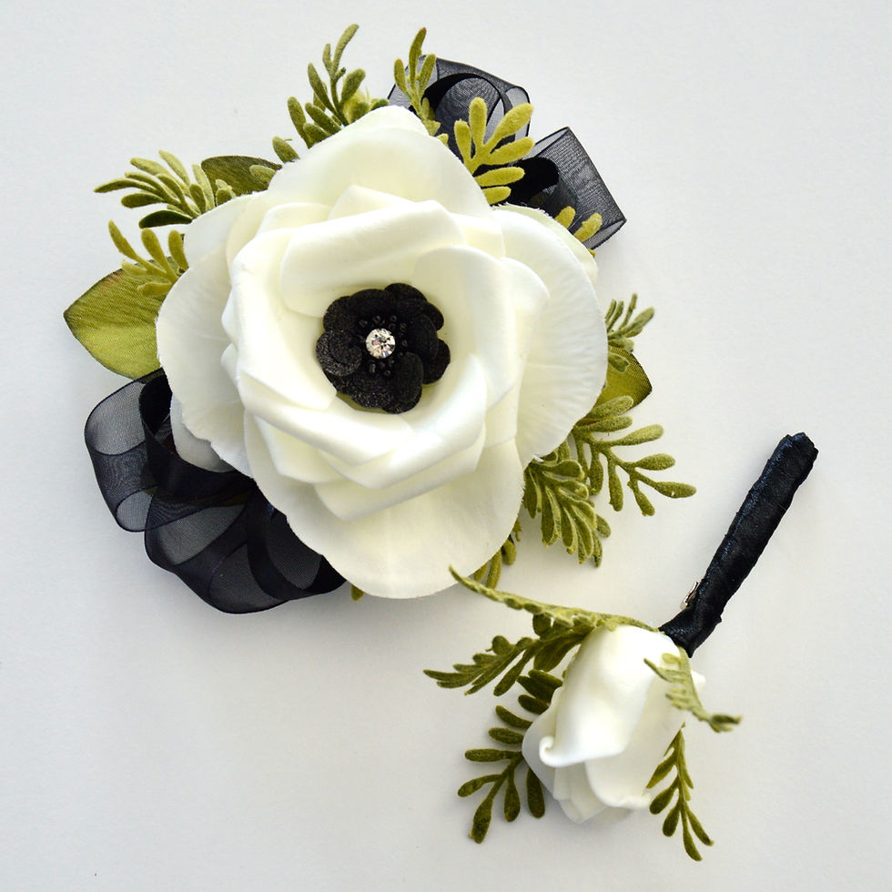 Black And White Composite Wrist Corsage Set