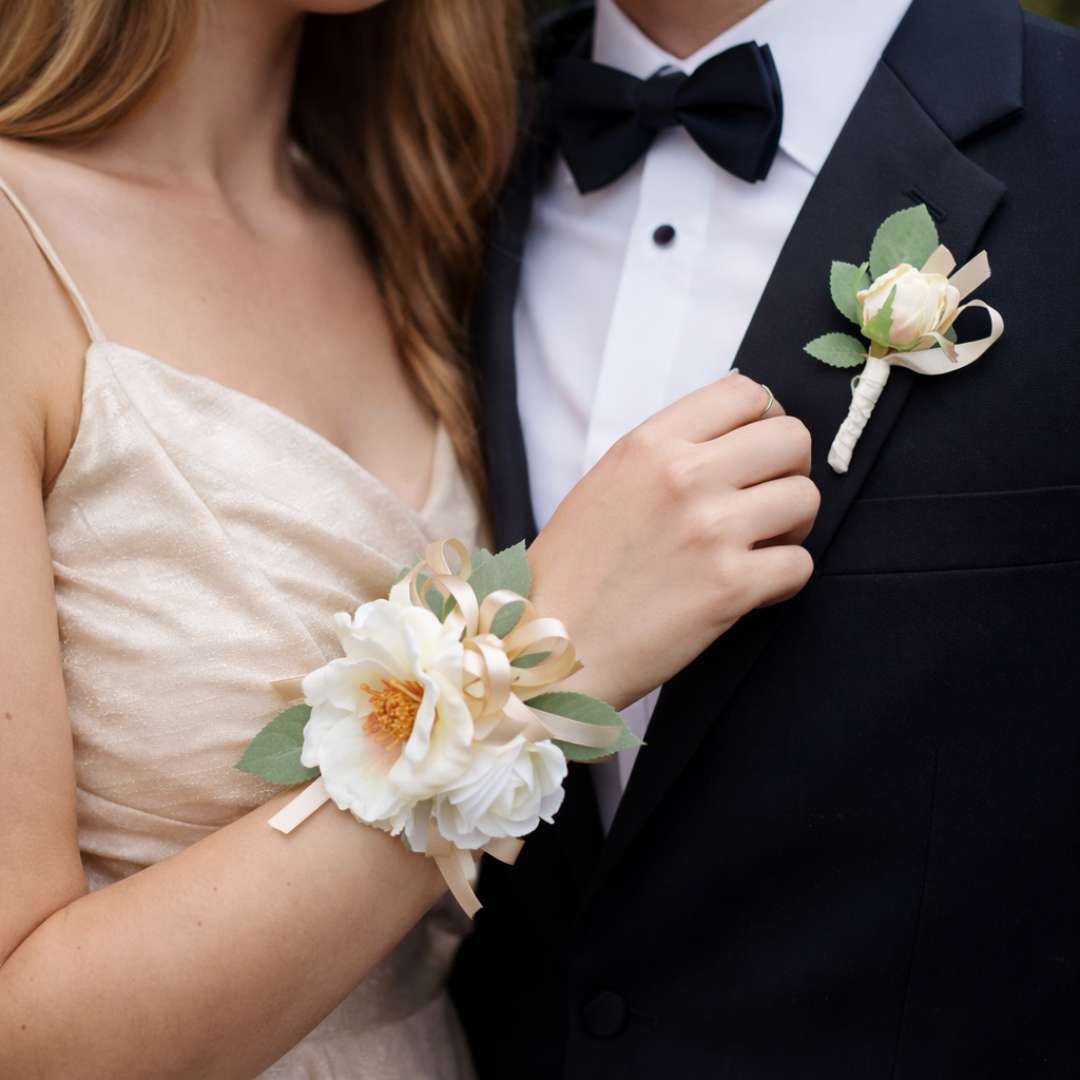 Champagne Rose Corsage Set