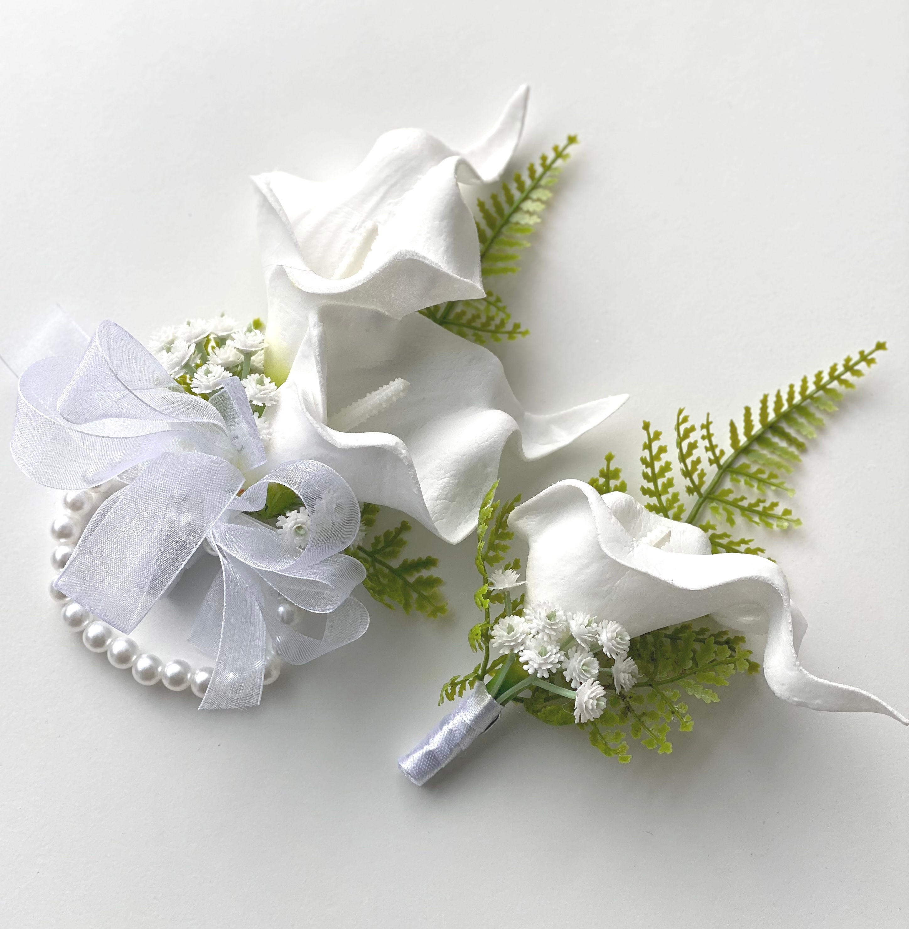 White Calla Lily Wrist Corsage And Buttonhole
