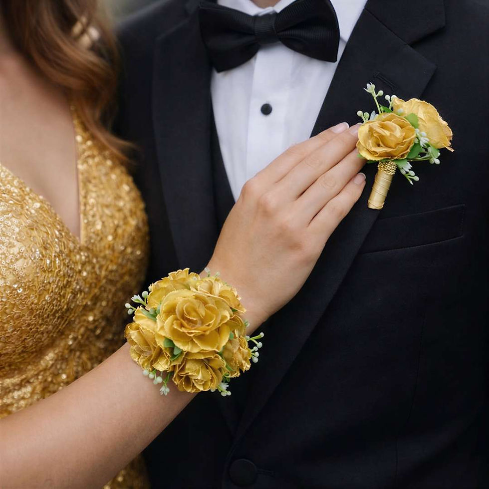 Gold Spray Rose Wrist Corsage Set