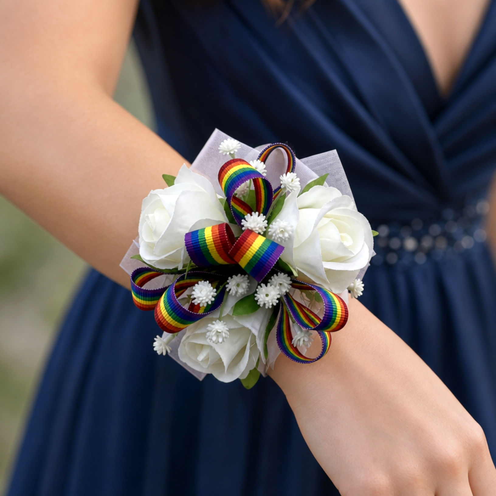 Rainbow And White Corsage