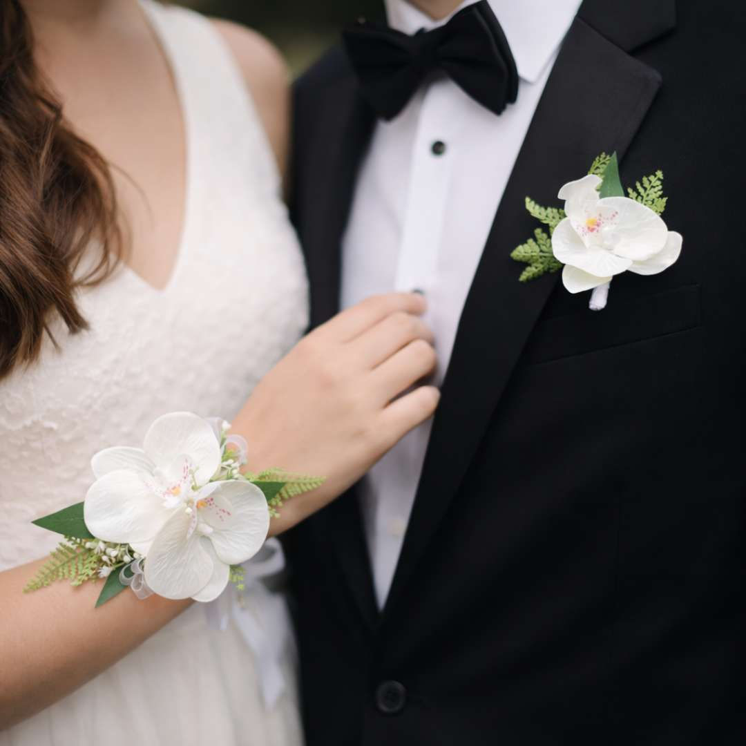 White Orchid Wrist Corsage Set