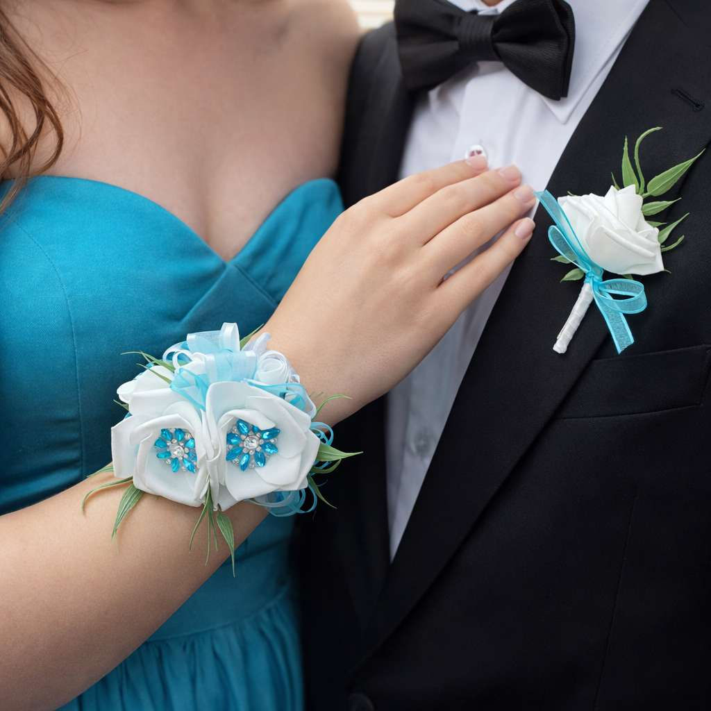 Turquoise Diamond Wrist Corsage Set