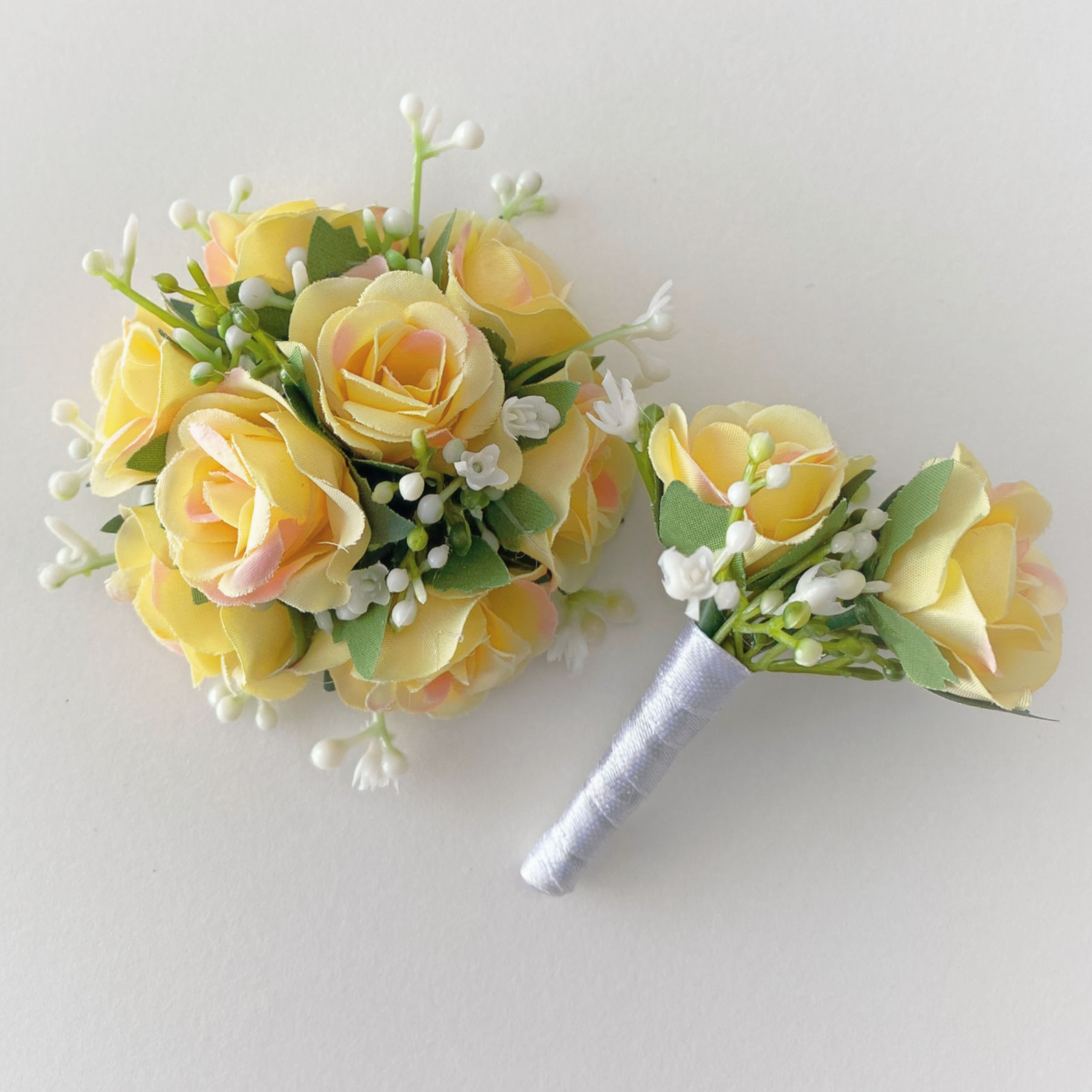 Yellow Spray Rose Corsage Set