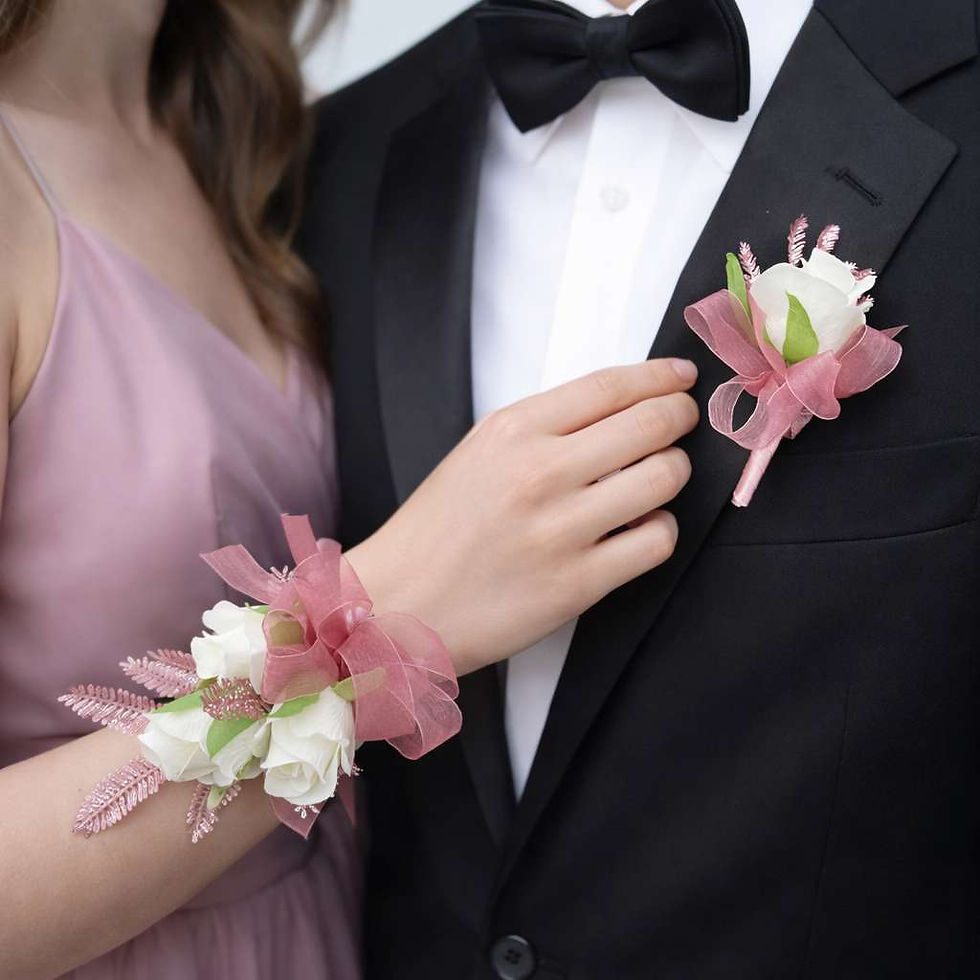 Pink Leaf And White Rose Corsage Set