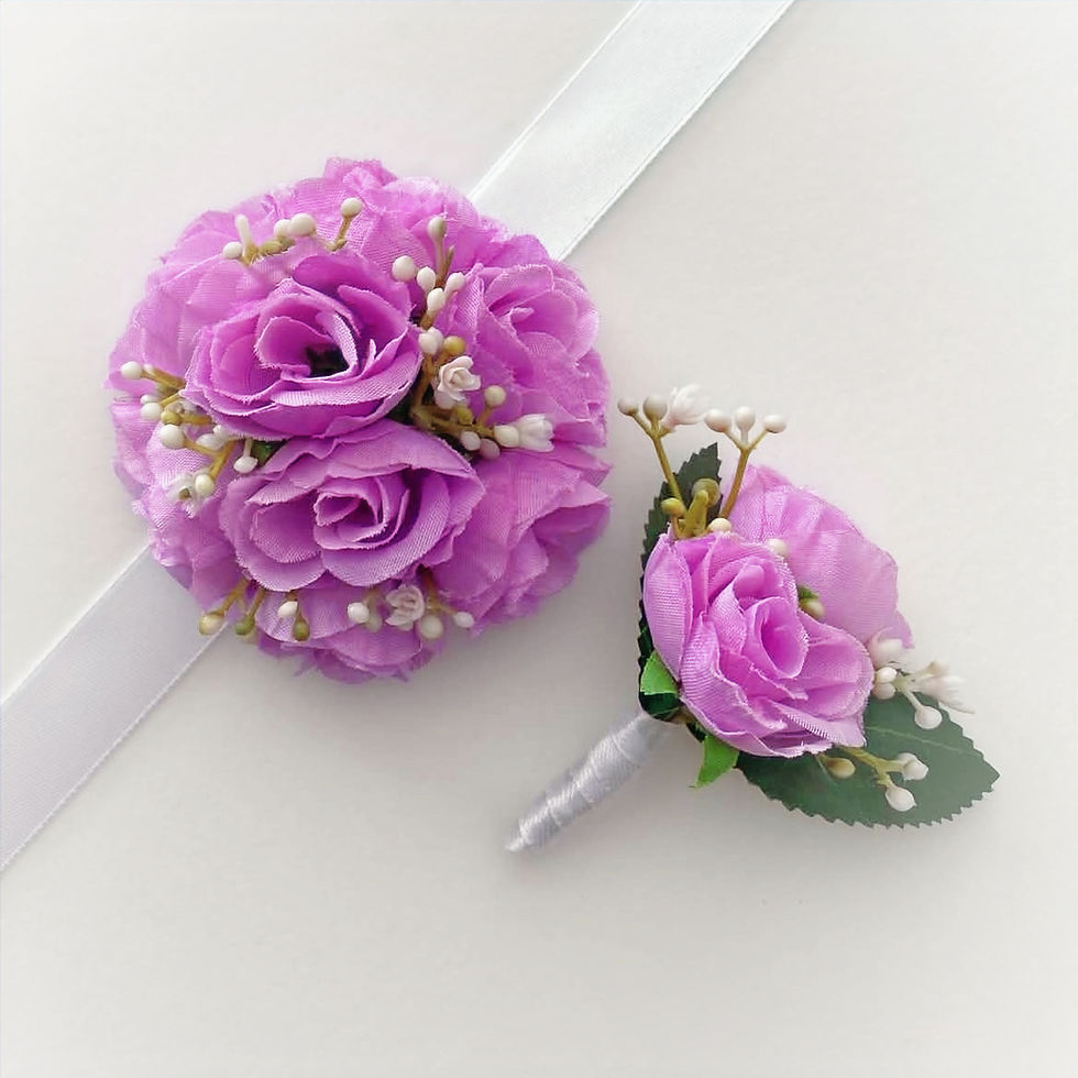 Lilac Spray Rose Wrist Corsage And Buttonhole