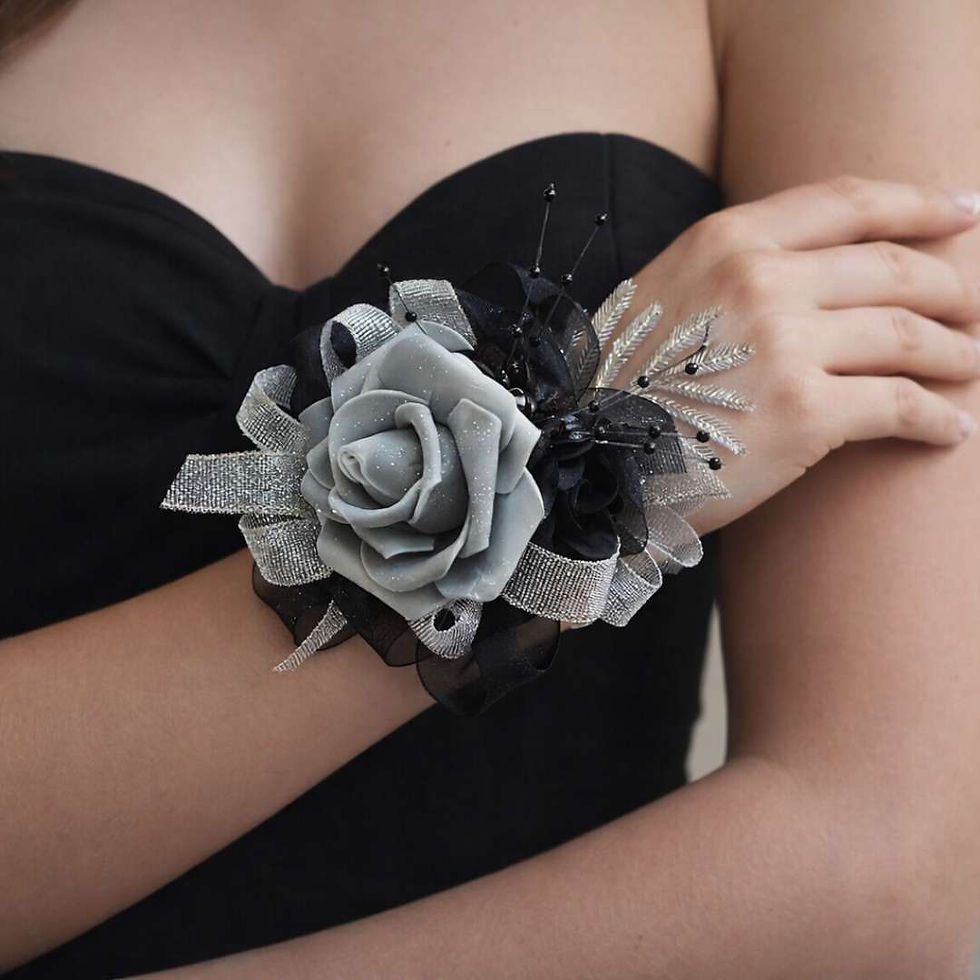 Black And Silver Rose Wrist Corsage
