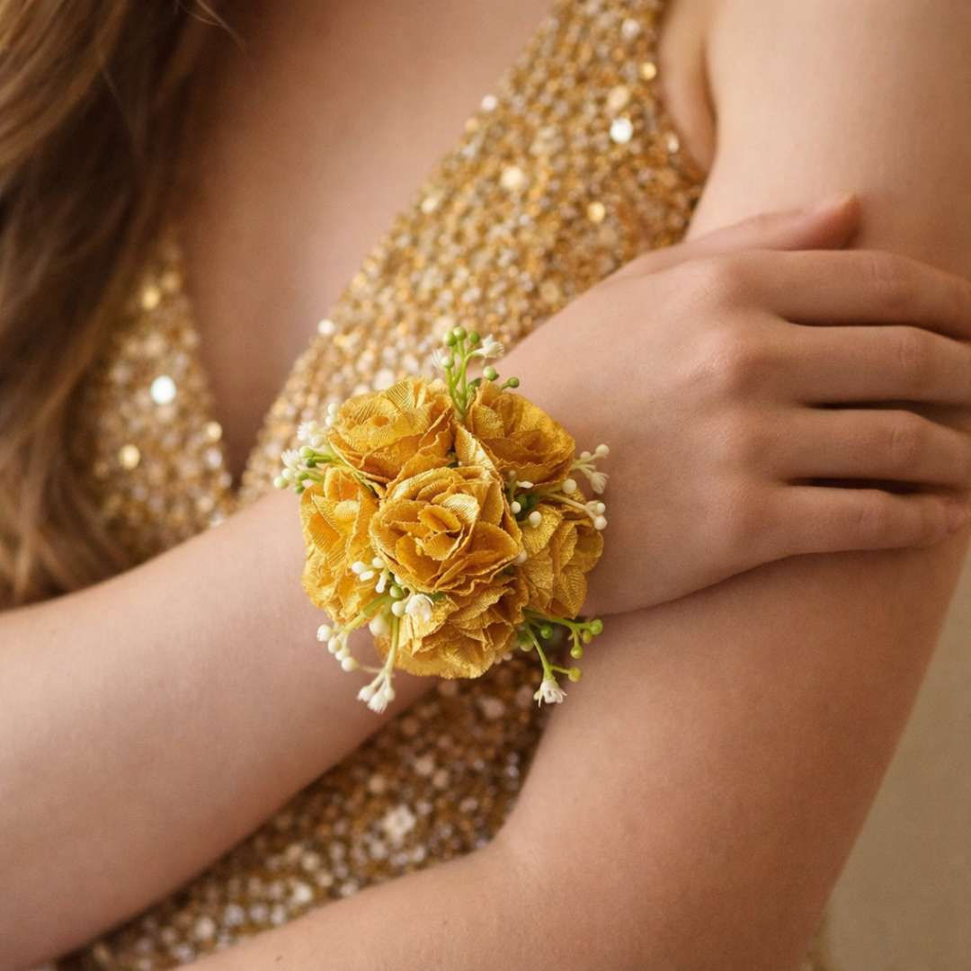 Gold Spray Rose Wrist Corsage