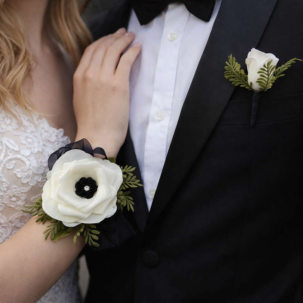 Black And White Composite Wrist Corsage Set