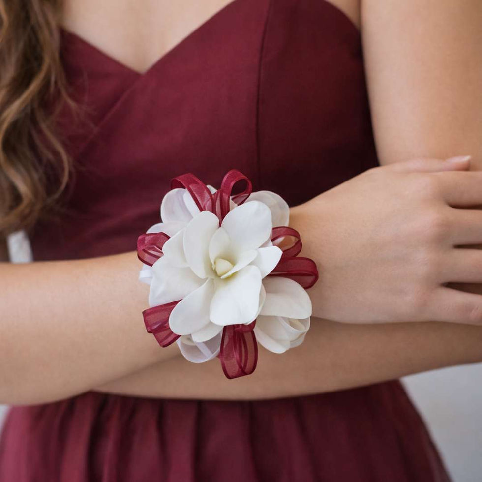 Maroon And White Orchid Wrist Corsage