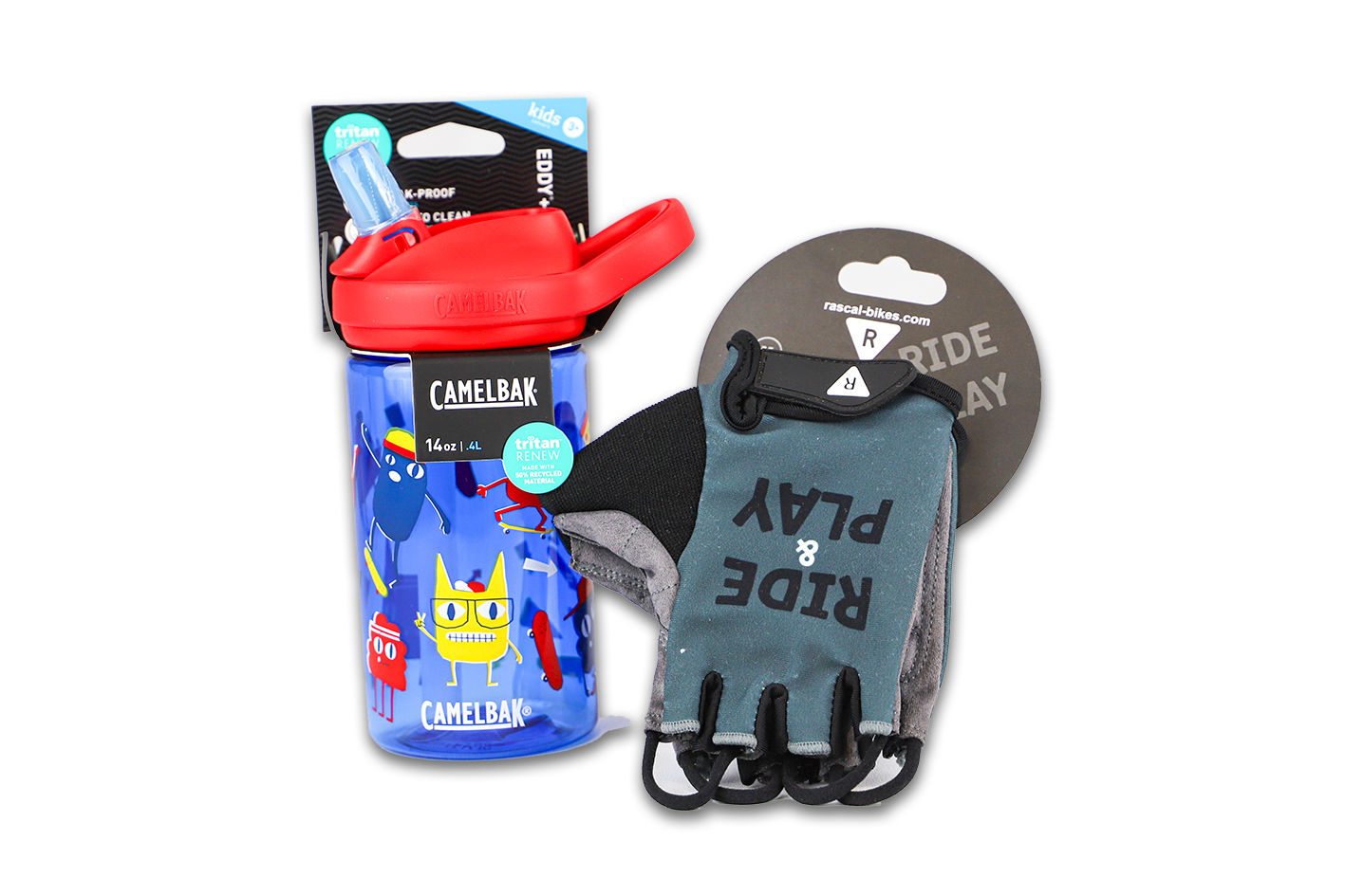 Otroške kolesarske rokavice sive + flaška CamelBak