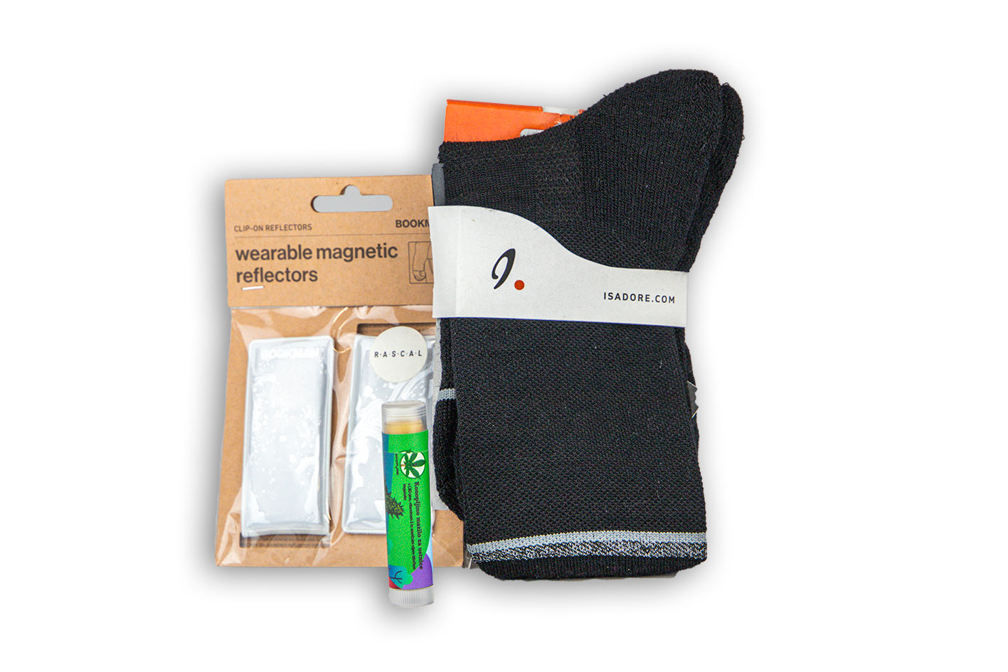 Nogavice iz merino volne, odsevnik in konopljino mazilo za ustnice