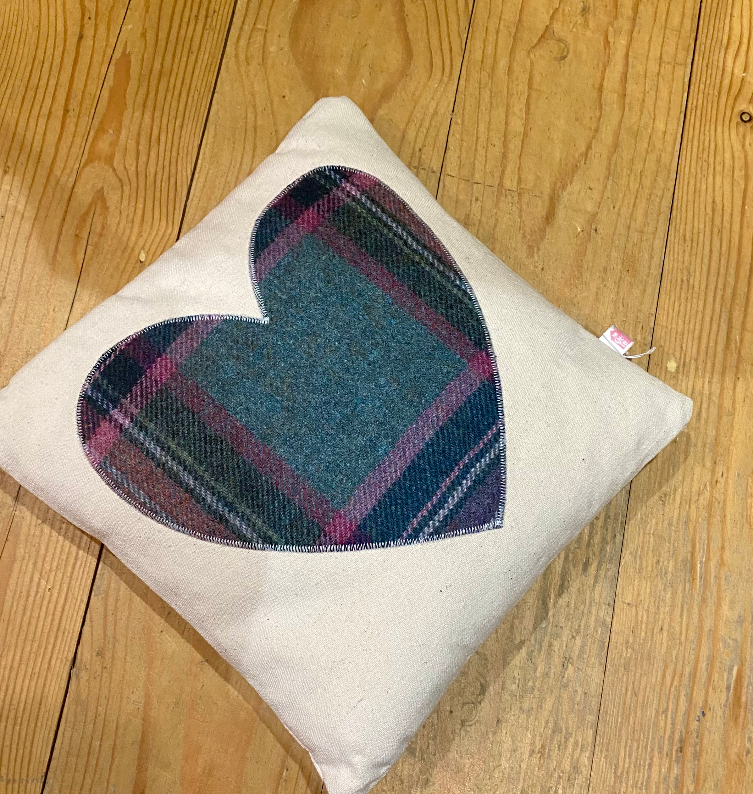 'Hug'  or Heart Stitched Tartan Cushion