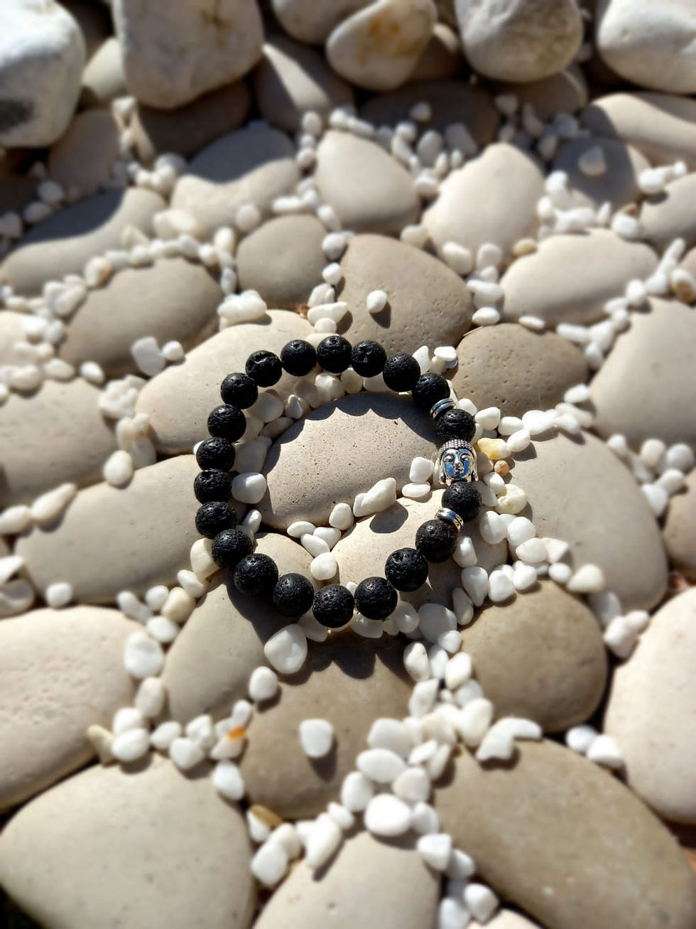 Silver Buddha Lava Stone Bracelet