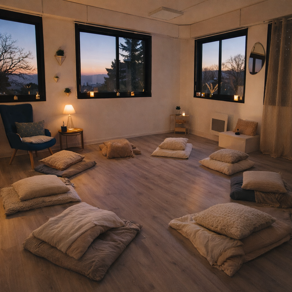 J'anime un samedi par mois un "Atelier Découverte Hypnose" en groupe à Crozet dans le chaleureux Nid d'Aglaïa. Osez vous laisser bercer par ma voix hypnotique, afin de vous (re)connecter à l'Instant Présent, à vos ressentis, vos besoins... à Vous-même. Explorez un thème différent à chaque atelier ( lâcher-prise, les émotions, decharge mentale, sommeil, confiance en soi, équilibrer ses chakras, éveiller ton féminin sacré, se libérer des peurs, instant présent, le pardon, nettoyer son monde intérieur), vous permettant ainsi de participer à plusieurs séances. L'objectif est tout simplement de sortir du quotidien parfois/souvent stressant, en partageant un moment de profonde relaxation. Réservé aux Femmes.