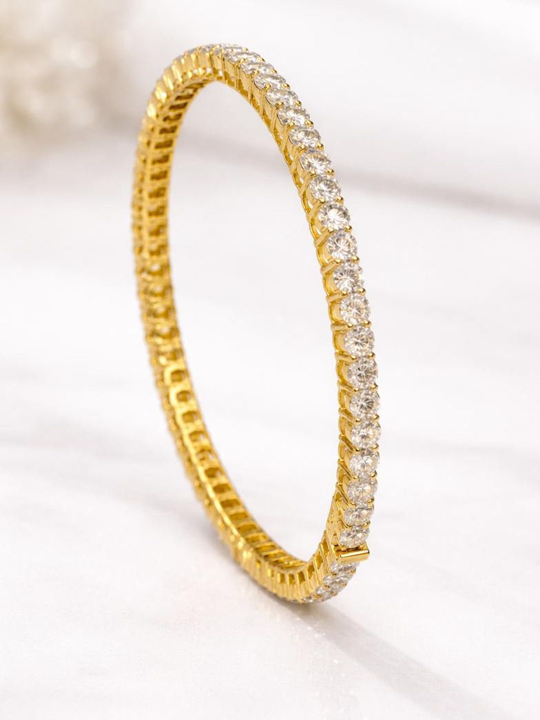 Thumbnail: Moissanite Tennis Bangle | Gold Plated 925 Silver Bangle 