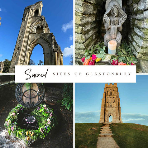 glastonbury abbey, the Tor, the well head at Chalice Well gardens, statue of mary