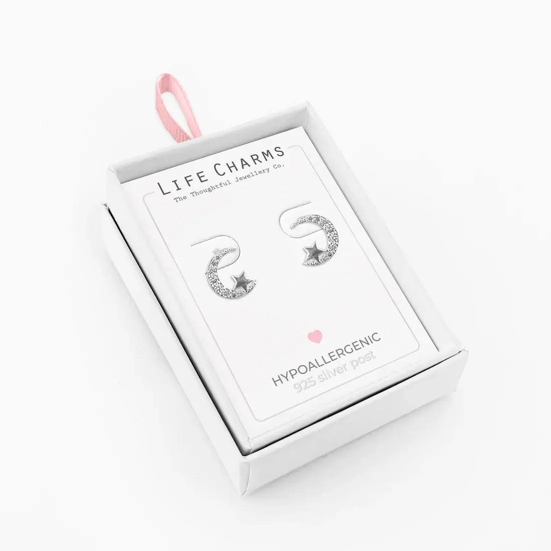 Moon and star silver plated stud earrings with cz stones