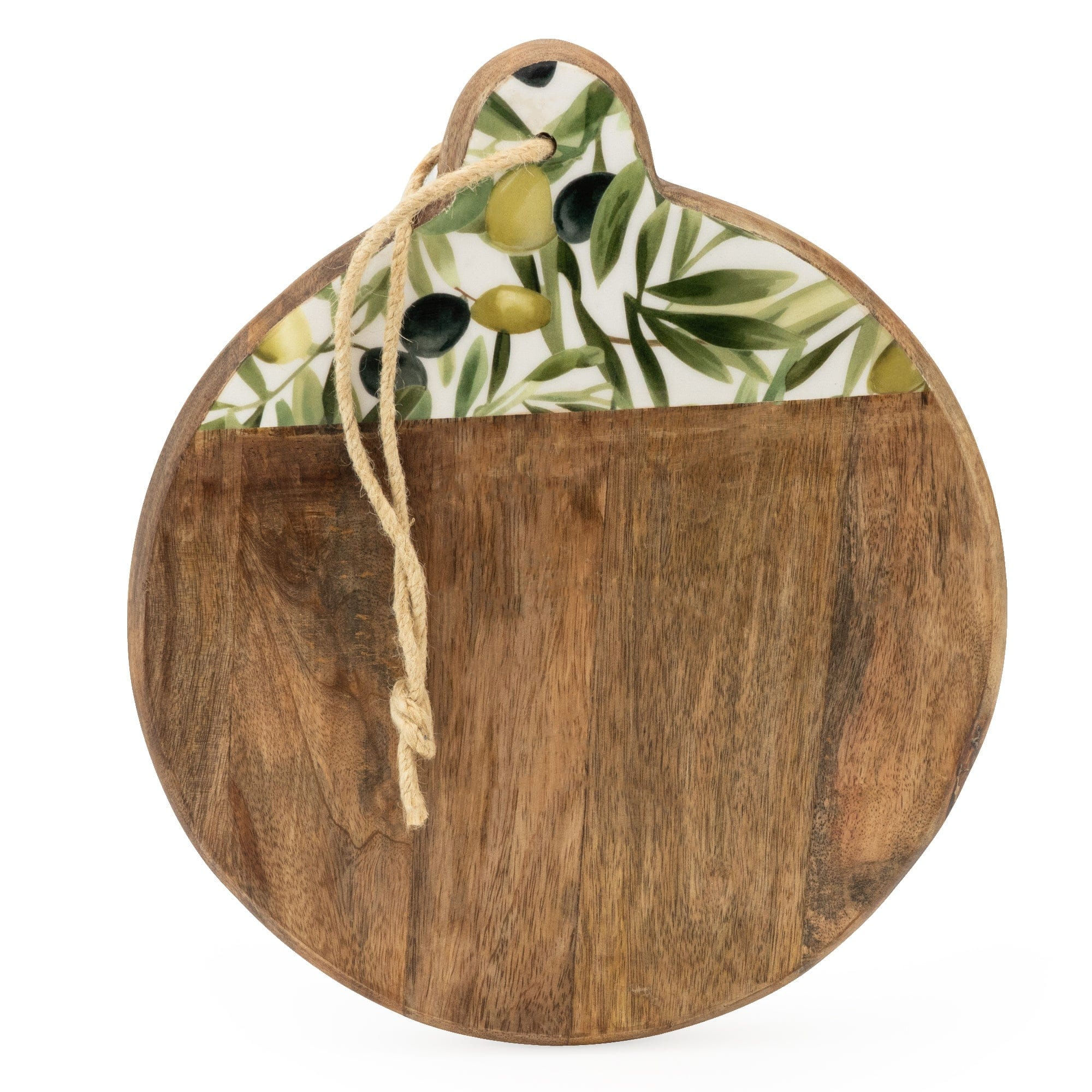 Handcrafted Round Chopping Board Mango Wood - Olives