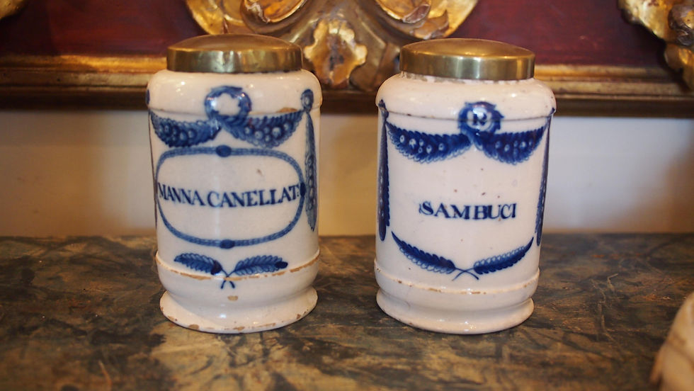 Thumbnail: PAIR OF 18TH C. BLUE AND WHITE APOTHECARY JARS