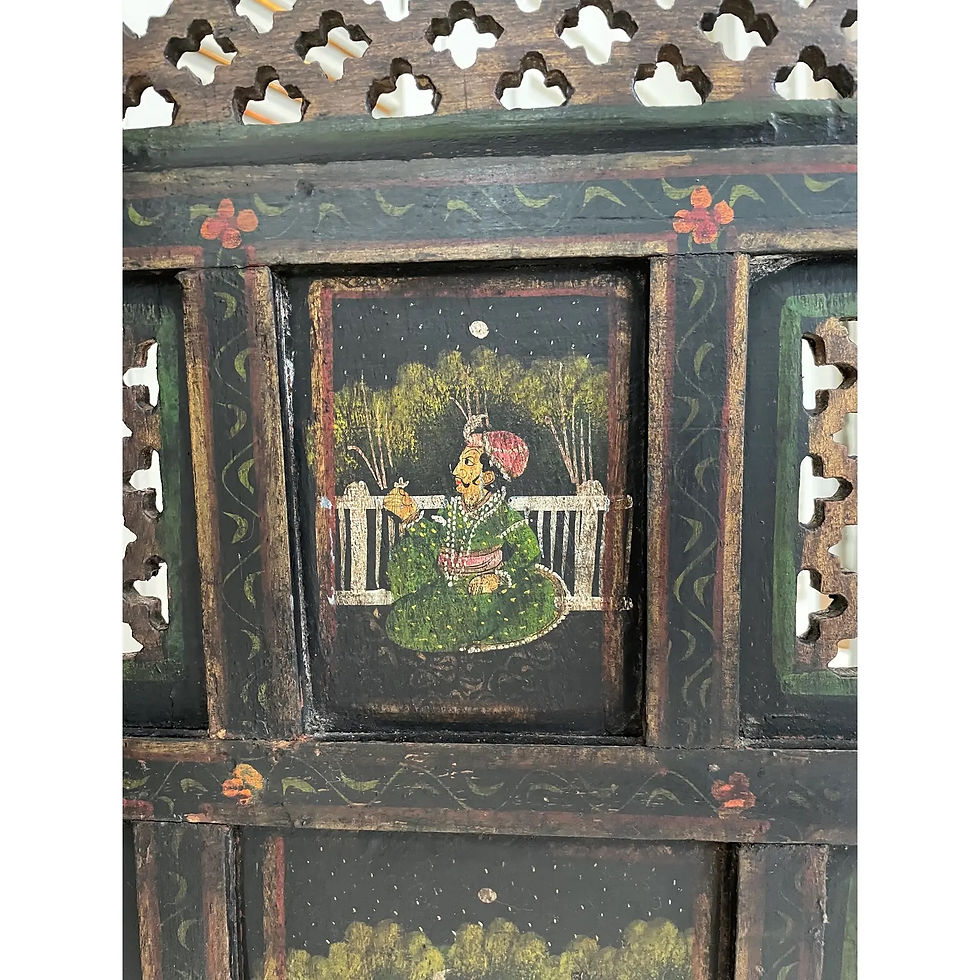 Thumbnail: Painted and Pierced Four Panel Indian Screen