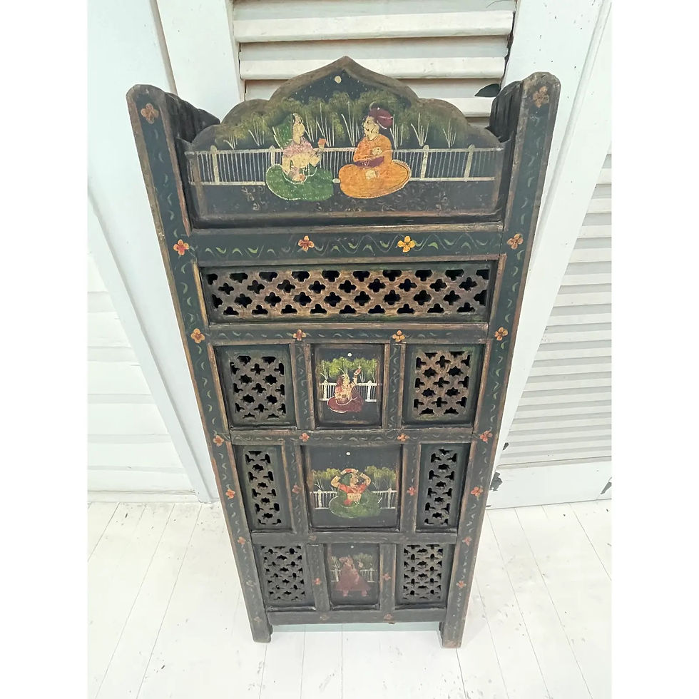 Thumbnail: Painted and Pierced Four Panel Indian Screen