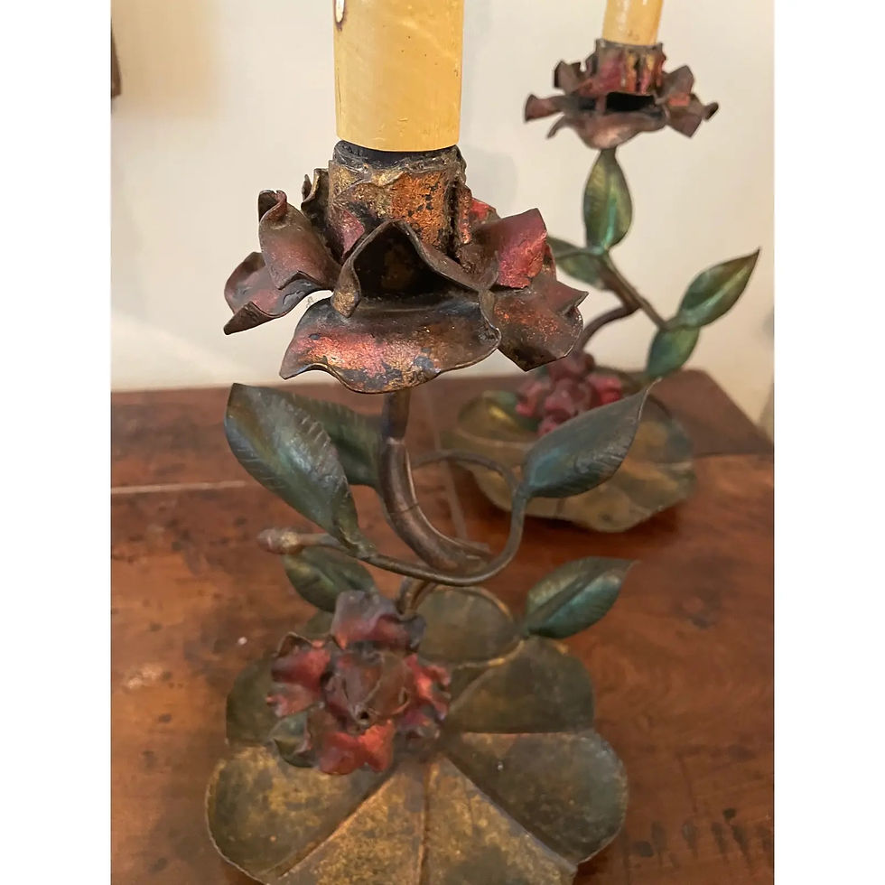 Thumbnail: Pair of Tole Lamps with Flowers