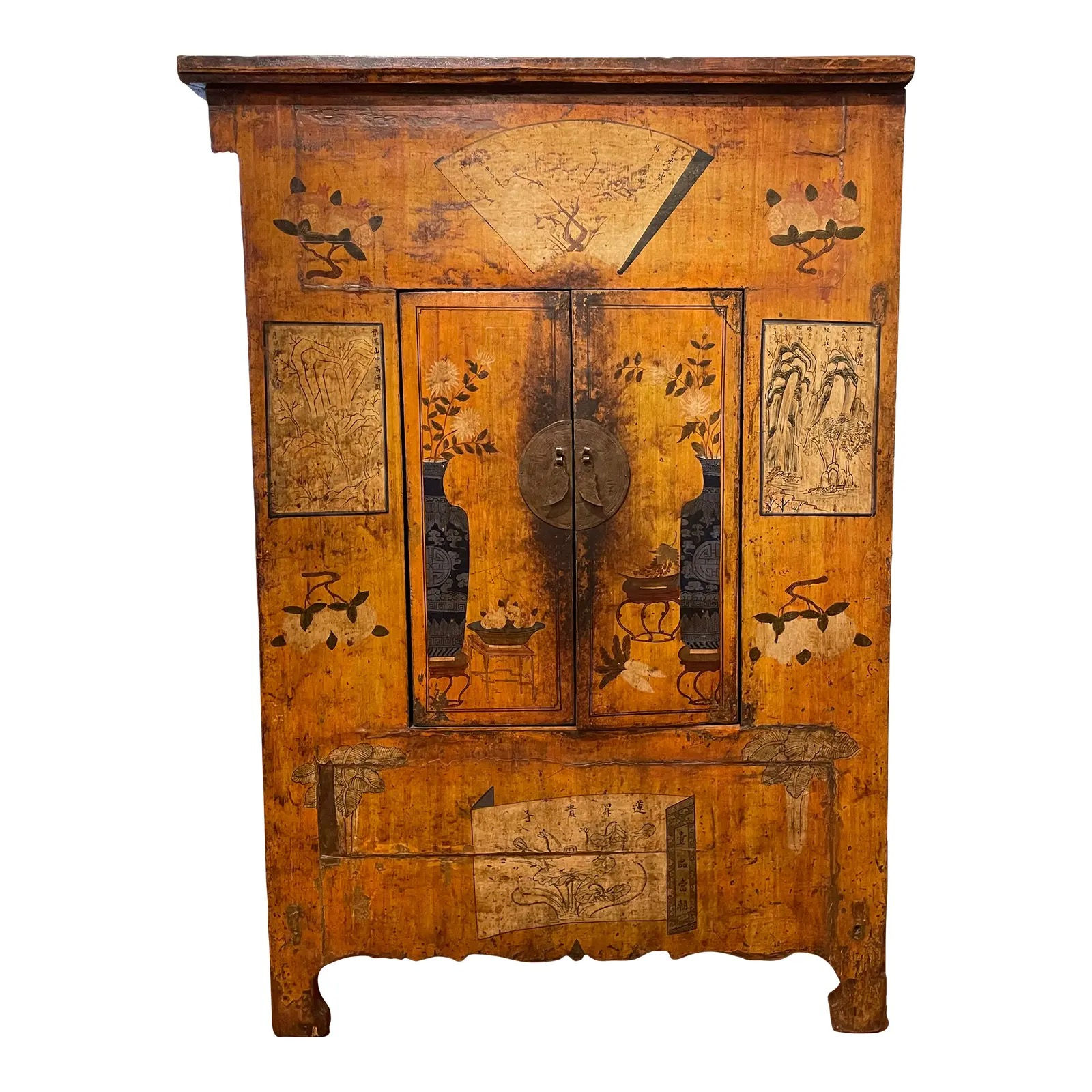 Paint Decorated Asian Armoire