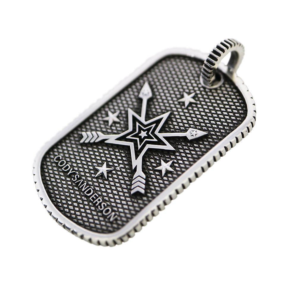 サムネイル： Small Stars & Crossed Arrows Dog Tag With Outside Coin Edge