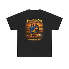 Black t-shirt with 'Born Of The Soil' graphic