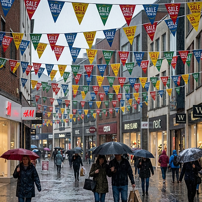 Firefly_Gemini Flash_Generate an image of some -Sale Now on- bunting across a shopping cen