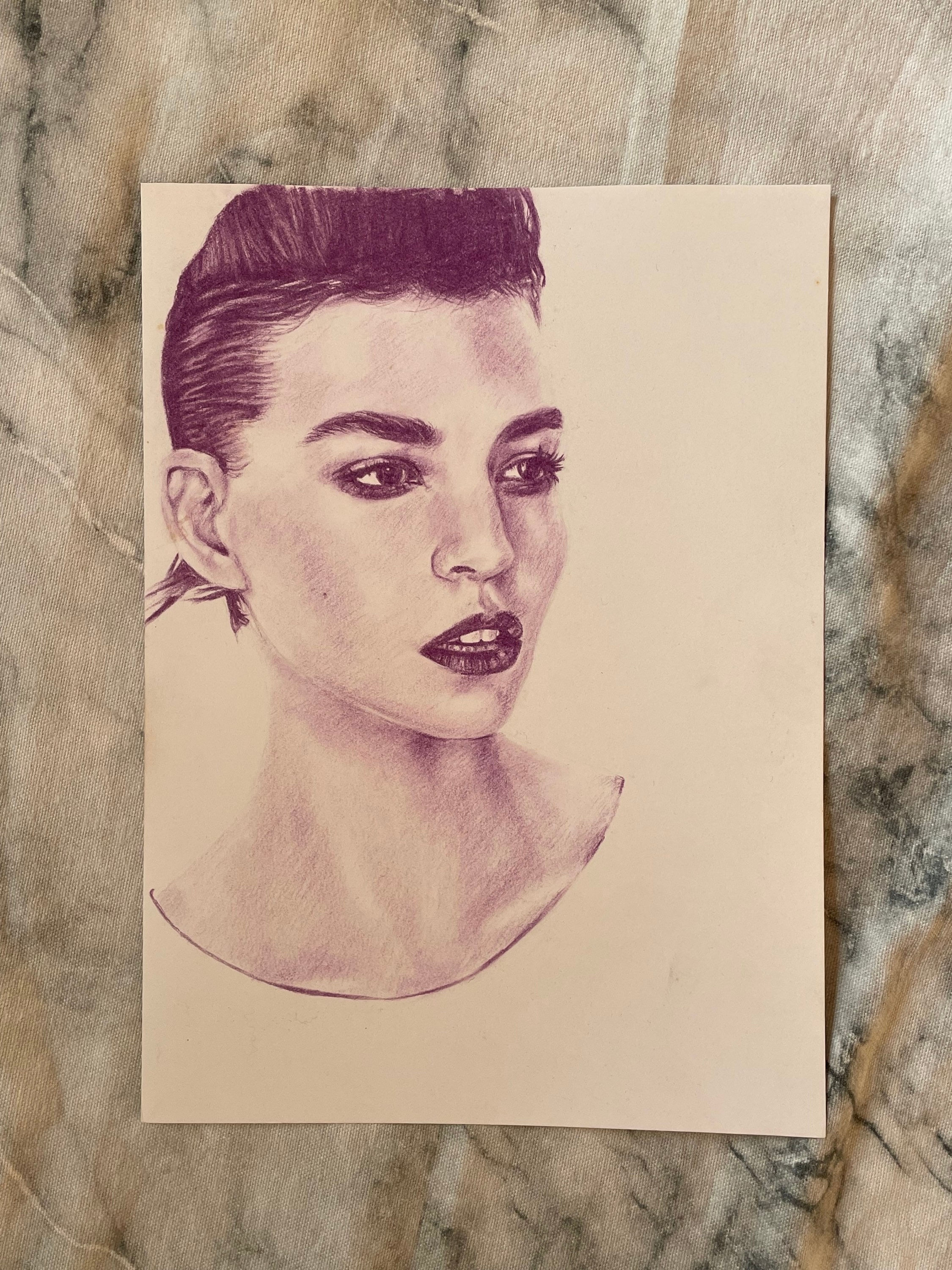 A4 Purple Pencil Sketch - Face study