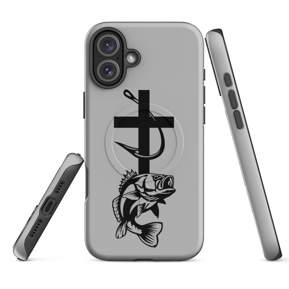 Thumbnail: Gray iPhone case: fish, cross, hook design