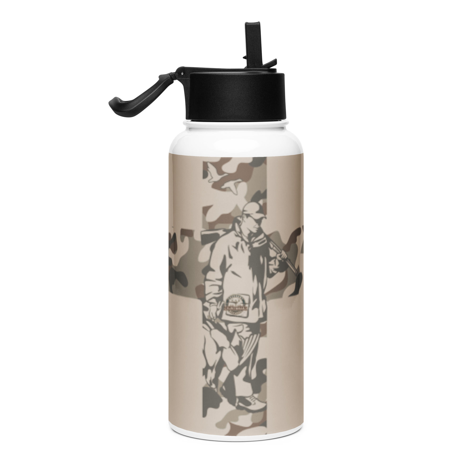 White water bottle, camo cross design