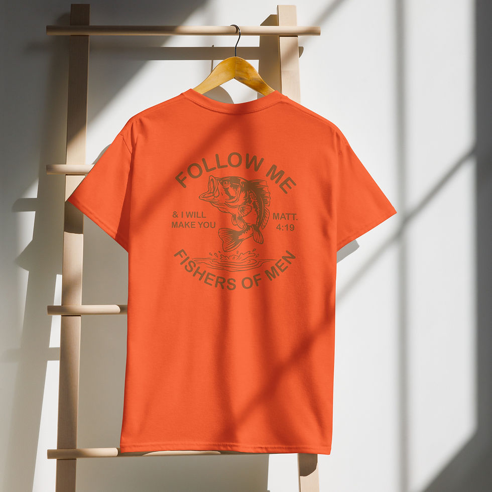 Thumbnail: Orange "Follow Me" t-shirt with Fishers of Men graphic