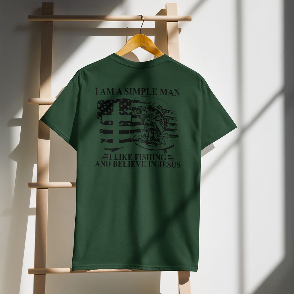 Thumbnail: Green T-shirt: I'm a simple man, I love fishing and military convicts