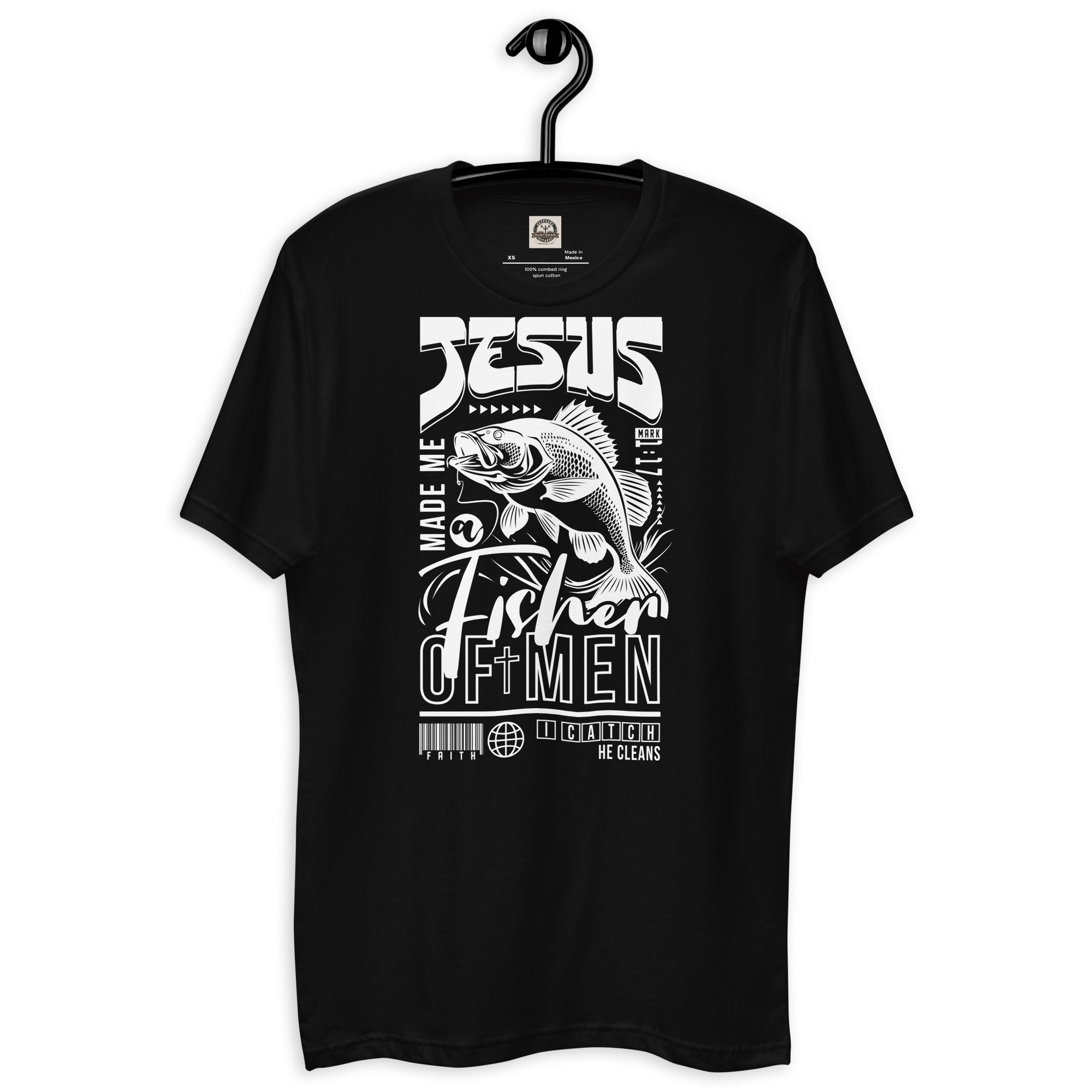 Black T-shirt with 'Jesus Made Fishers of Men' design