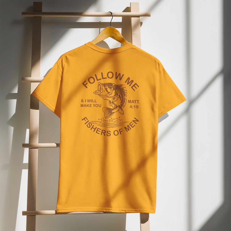 Thumbnail: Yellow "Follow Me" t-shirt with Fishers of Men design