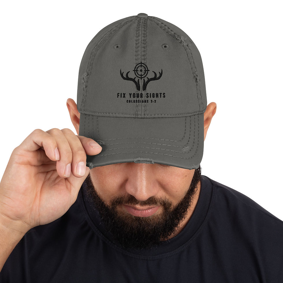 Man displays Five Year Series twill hat