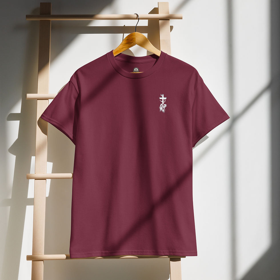 Thumbnail: Maroon short sleeve shirt with small embroidered design