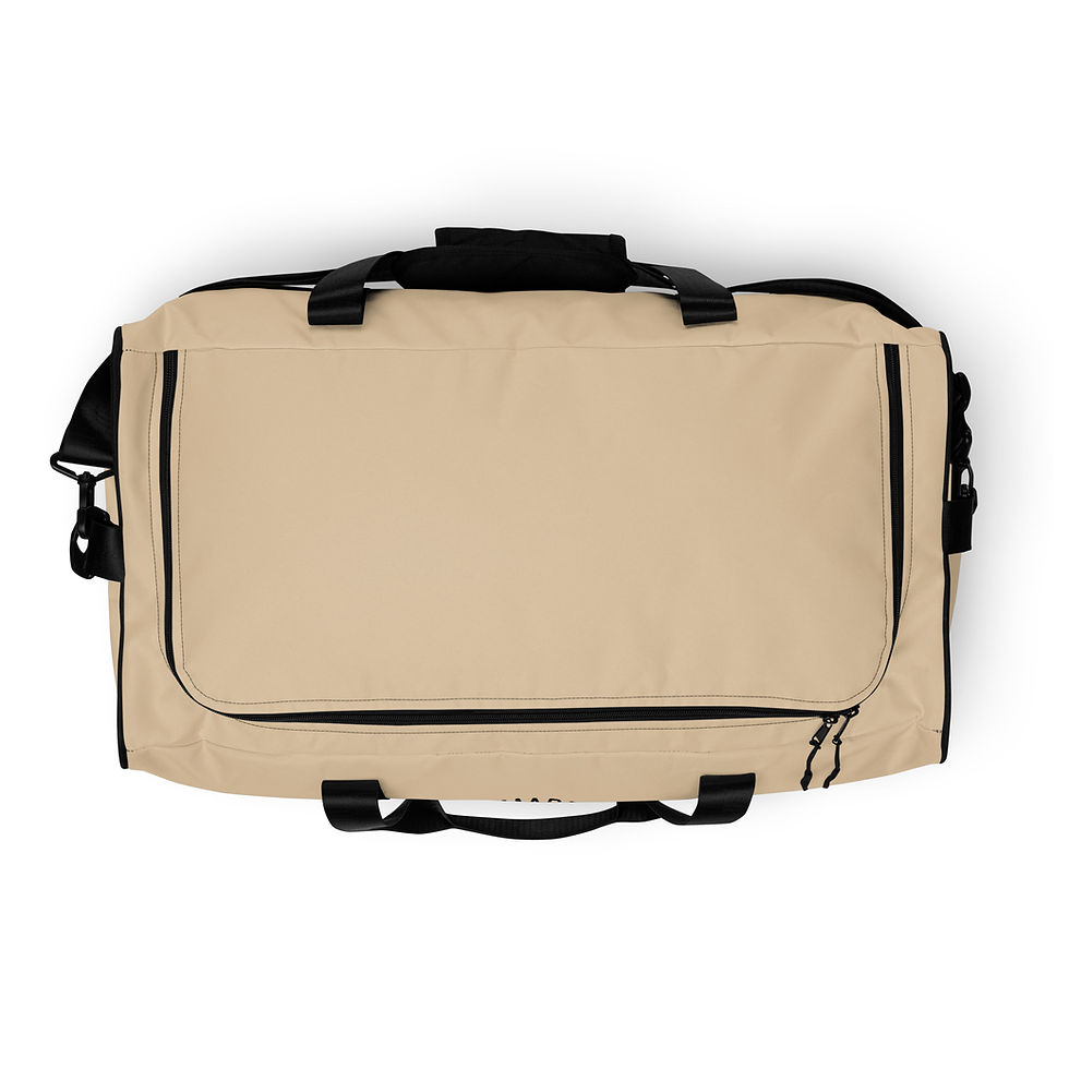 Thumbnail: Beige duffel bag with black handles and zipper