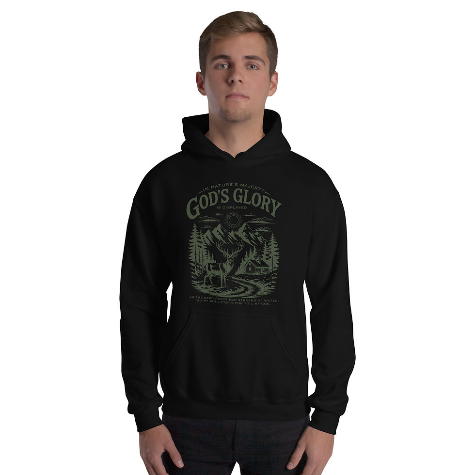Thumbnail: Christian Hunting Hoodie - God's Glory Psalm 42:1 Mountain Scene