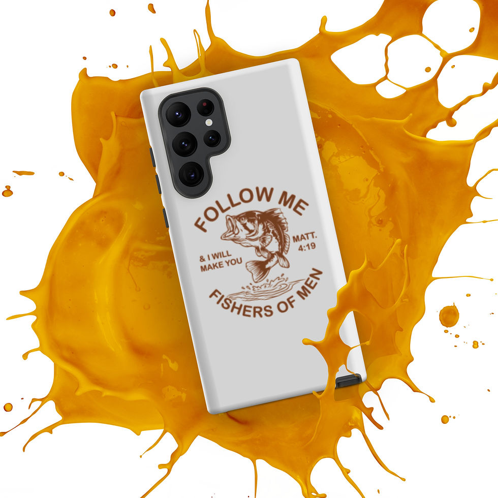 Phone case with "Follow Me Fishers of Men" design