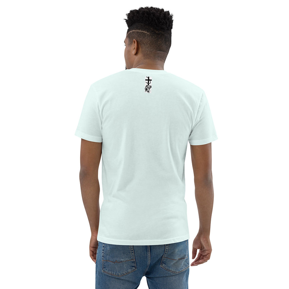 Thumbnail: Man in light blue Covenant Huntsman Apparel t-shirt