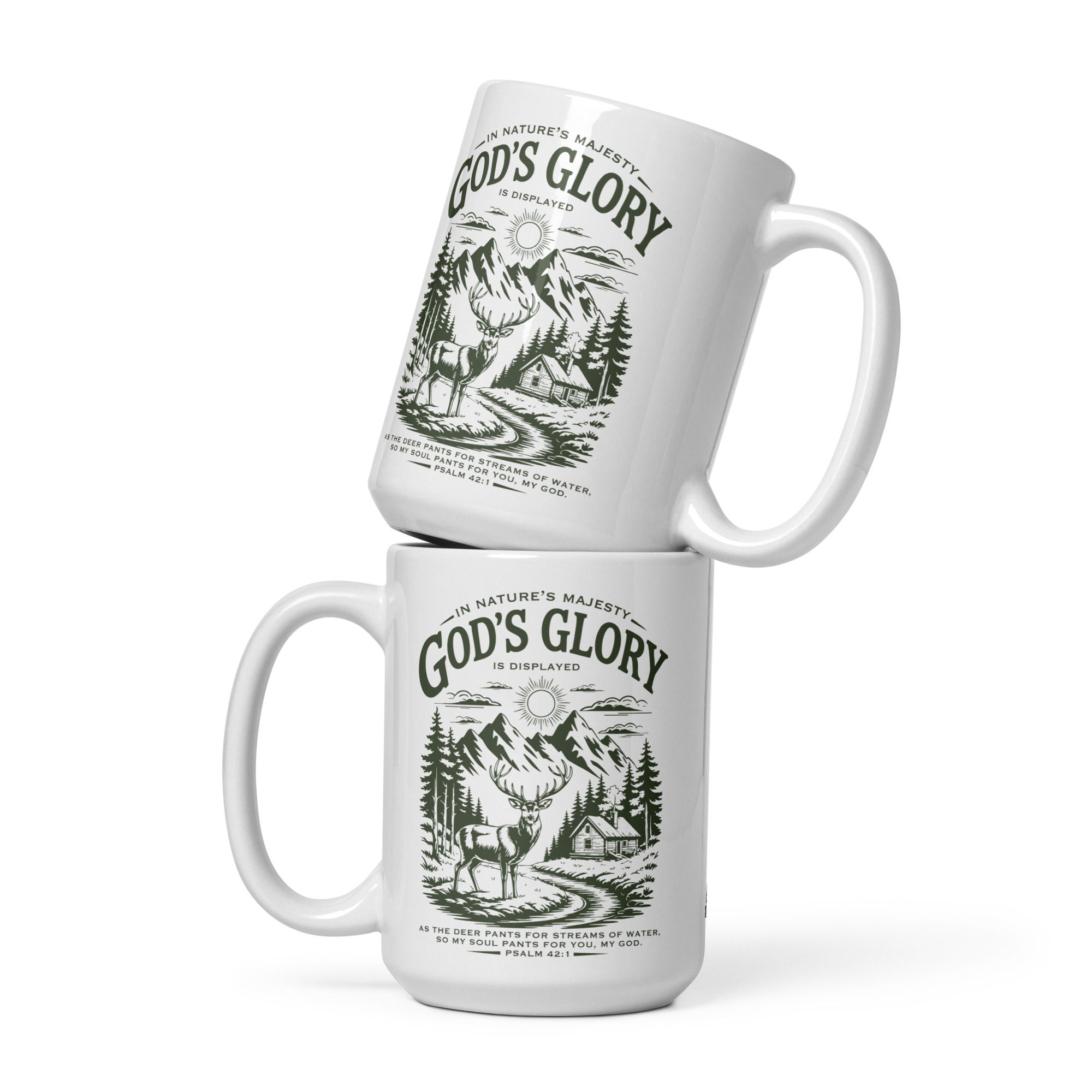 Two "God's Glory" coffee mugs stacked