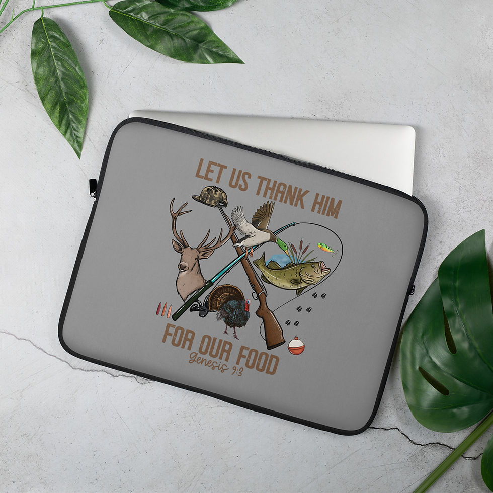 Laptop sleeve: "Let us thank Him for our food" design