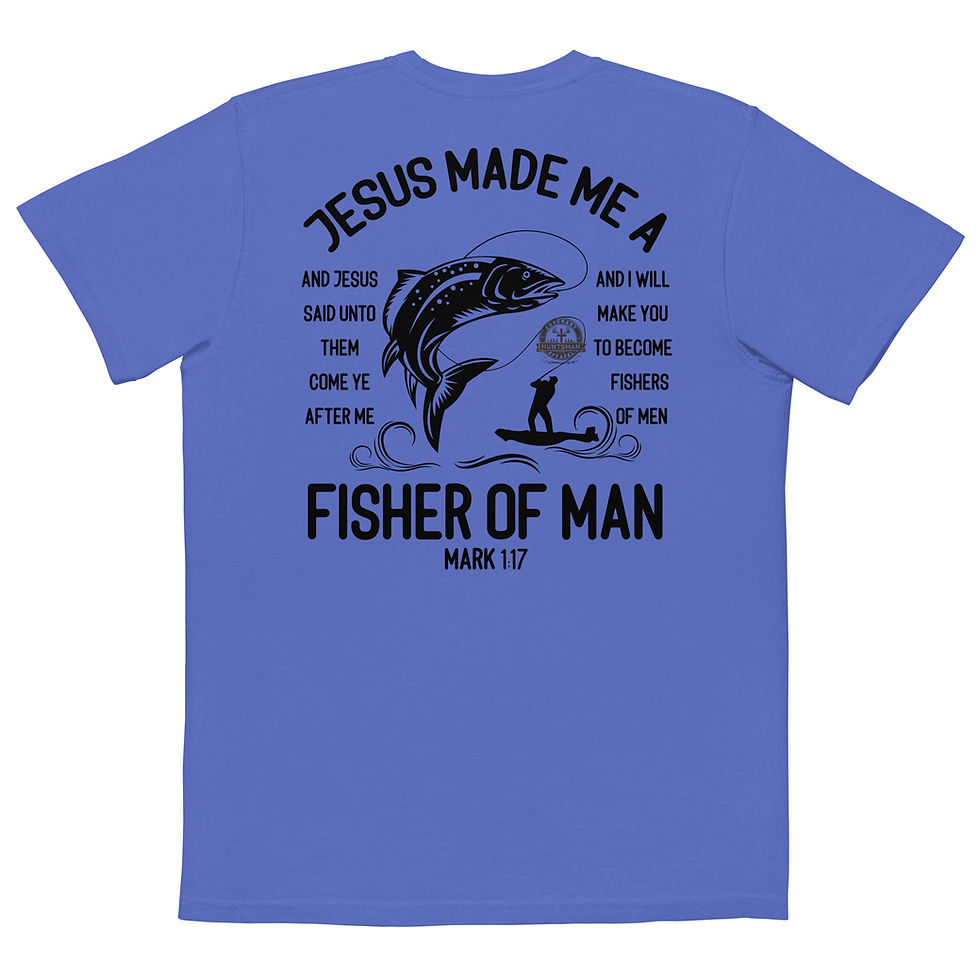 Thumbnail: Fisher of Men graphic on blue t-shirt