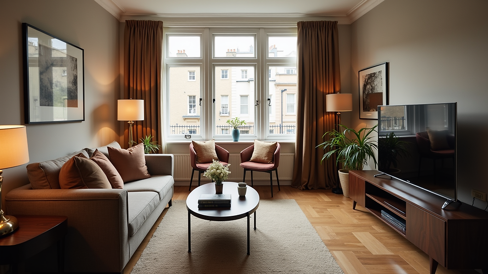 Eye-level view of a cozy London flat interior